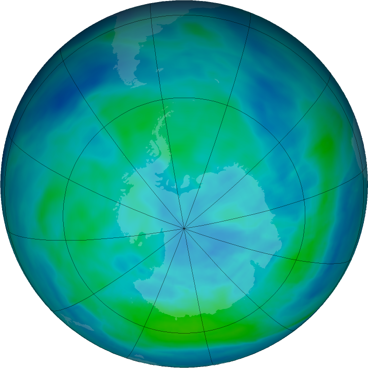 Antarctic ozone map for 07 March 2016